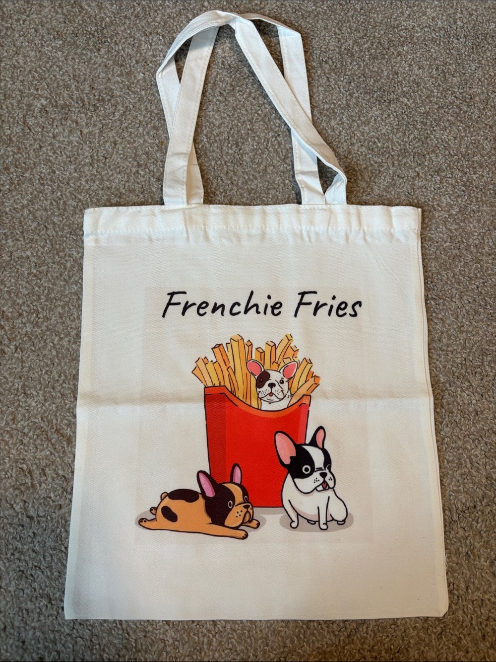 Frenchie Fries Canvas Tote - White with Red & Yellow Print